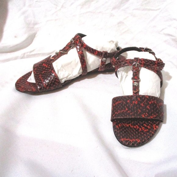 NWT NEW BALENCIAGA LEATHER POLKA DOT SNAKE PRINT Sandal Shoe 36 CORAL - Picture 1 of 7